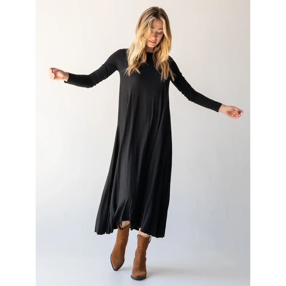Natural Life Black Stevie Buttersoft Jersey Long Sleeve Cut to Length Maxi Dress